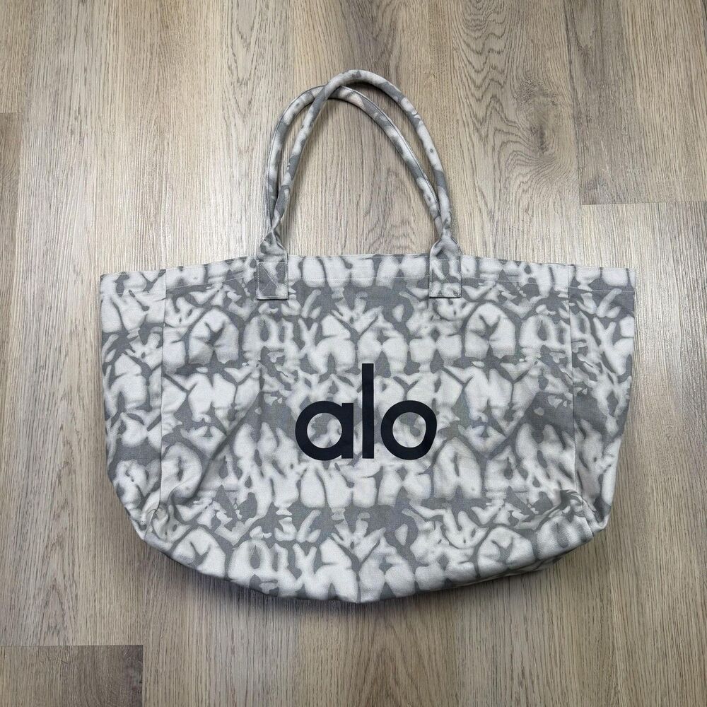 Alo Tote Bag Womens Large Gray Tie Dye Cotton Logo Shoulder Casual Everyday - Picture 3 of 6